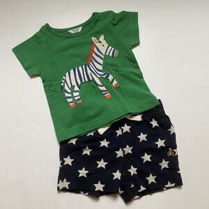 Baby Boden Zebra Appliqué Shirt Blue Star Shorts Outfit